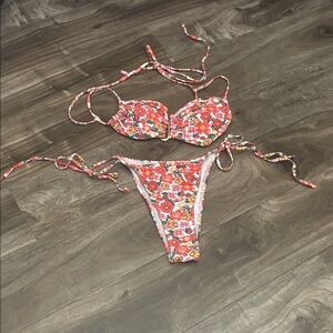 Womens Pink & Orange Floral Size M Padded Bikini 2 Piece Set
